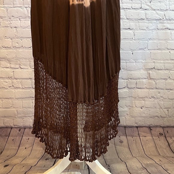 Boho hippie tie dye flowy feminine dress oversized crocheted bottom free size - Picture 8 of 16